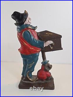 Antique Organ Grinder Monkey Cast Iron Figural Door Stop Decorative Art Statue