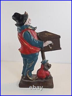 Antique Organ Grinder Monkey Cast Iron Figural Door Stop Decorative Art Statue