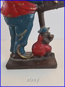 Antique Organ Grinder Monkey Cast Iron Figural Door Stop Decorative Art Statue