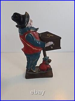 Antique Organ Grinder Monkey Cast Iron Figural Door Stop Decorative Art Statue