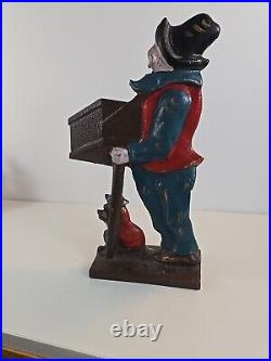 Antique Organ Grinder Monkey Cast Iron Figural Door Stop Decorative Art Statue
