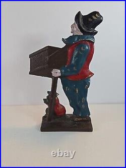 Antique Organ Grinder Monkey Cast Iron Figural Door Stop Decorative Art Statue