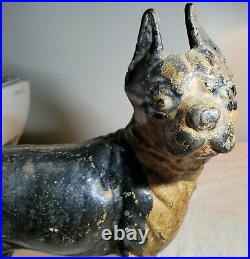 Antique Original Heavy Cast Iron Boston Terrier Shaped Bulldog Doorstop 8 Lbs
