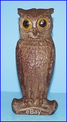 Antique Owl on Branch Bird Cast Iron Metal Art Doorstop Signed Louisville KY