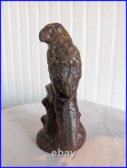 Antique PARROT Cast Iron Figural Perched Bird Doorstop Decorative Statue Antique PARROT Cast Iron Figural Perched Bird Doorstop Decorative Statue
