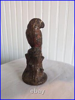 Antique PARROT Cast Iron Figural Perched Bird Doorstop Decorative Statue Antique PARROT Cast Iron Figural Perched Bird Doorstop Decorative Statue
