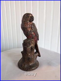 Antique PARROT Cast Iron Figural Perched Bird Doorstop Decorative Statue Antique PARROT Cast Iron Figural Perched Bird Doorstop Decorative Statue