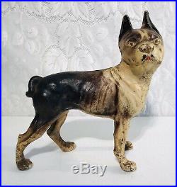 Antique Paint Full Body Cast Iron Boston Terrier Dog Door Stop Vintage No Screw