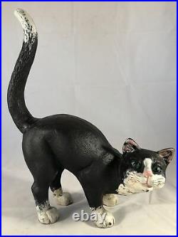 Antique Painted 12 Heavy Cast Iron Black White Arched Cat Door Stop Hubley