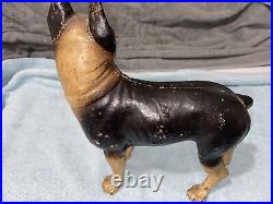 Antique Painted Cast Iron Boxer/Boston Terrier/French Bulldog Doorstop 9 High
