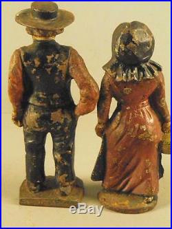 Antique Painted Cast Iron Figural Pair Doorstops Amish Man & Amish Lady