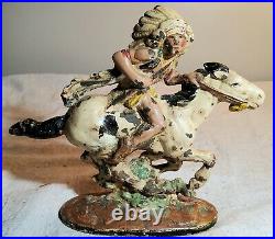 Antique Painted Cast Iron Indian Chief Doorstop Possibly Hubley Weighs About 3lb