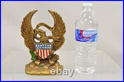 Antique Patriotic Cast Iron Figural Gold American Flag & Eagle Painted Door Stop