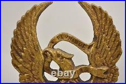 Antique Patriotic Cast Iron Figural Gold American Flag & Eagle Painted Door Stop
