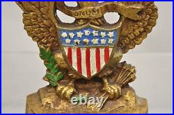 Antique Patriotic Cast Iron Figural Gold American Flag & Eagle Painted Door Stop