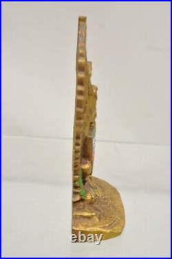 Antique Patriotic Cast Iron Figural Gold American Flag & Eagle Painted Door Stop