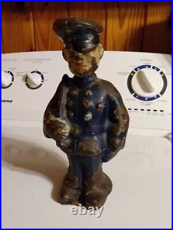 Antique Policeman With Billy Club Cast Iron Door Signed Le Mr LGT Co. Pat