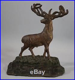 Antique Polychrome Painted Cast Iron Figural DEER Doorstop, Albany NY Foundry