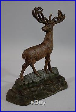 Antique Polychrome Painted Cast Iron Figural DEER Doorstop, Albany NY Foundry
