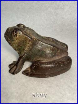Antique Primitive Home Flower Garden Frog Toad Cast Iron Doorstop Pond Statue