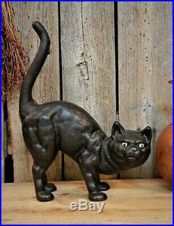Antique Primitive Hubley Cast Iron Arched Black Cat Door Stop Vtg Halloween AAFA