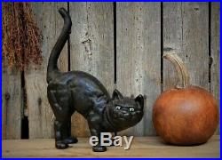 Antique Primitive Hubley Cast Iron Arched Black Cat Door Stop Vtg Halloween AAFA