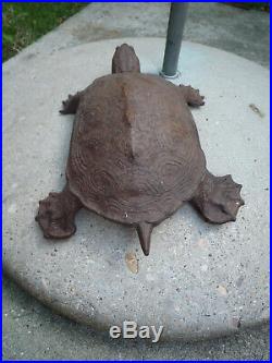 Antique RARE Cast Iron Water Turtle Wilton Doorstop Garden Statue Over 6.6 lbs