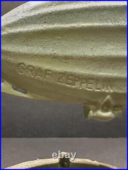 Antique RARE Schylling USA Graf Zeppelin Air Ship Cast-Iron Lamp/Doorstop WORKS