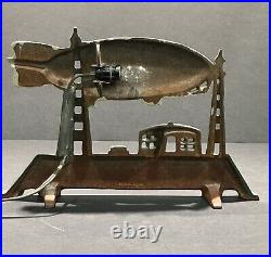 Antique RARE Schylling USA Graf Zeppelin Air Ship Cast-Iron Lamp/Doorstop WORKS