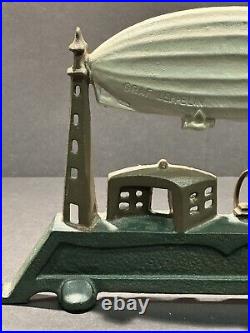 Antique RARE Schylling USA Graf Zeppelin Air Ship Cast-Iron Lamp/Doorstop WORKS