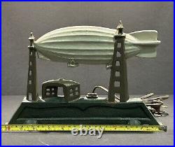 Antique RARE Schylling USA Graf Zeppelin Air Ship Cast-Iron Lamp/Doorstop WORKS
