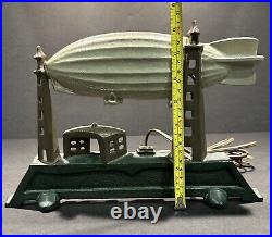 Antique RARE Schylling USA Graf Zeppelin Air Ship Cast-Iron Lamp/Doorstop WORKS