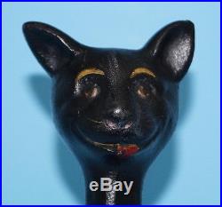 Antique RARE Whimsical Sitting Cat with Tail Up Cast Iron Metal Figural Doorstop