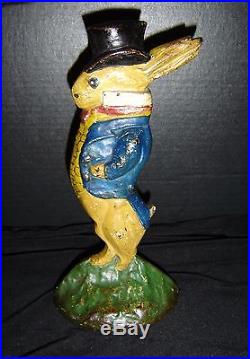 Antique Rabbit With Top Hat National Foundry #89 Cast Iron Doorstop In Book Rare