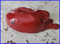Antique Red Sleeping Fox Cast Iron Made From Civil War Cannon Ball Doorstop