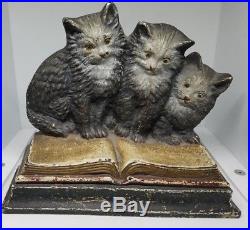Antique Signed B&h Bradley Hubbard USA Cast Iron Cats Scupture Book Doorstop