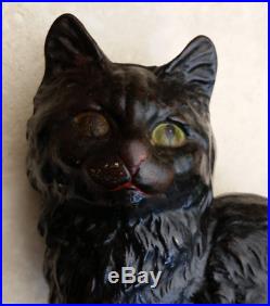 Antique Signed Hubley Cast Iron Cat Doorstop Original Black Paint