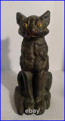 Antique Sitting Black CAT Cast Iron Doorstop Authentic Untouched Patina 9.5 6lb