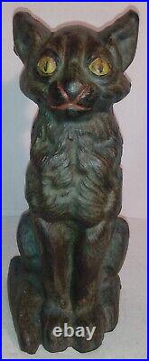 Antique Sitting Black CAT Cast Iron Doorstop Authentic Untouched Patina 9.5 6lb