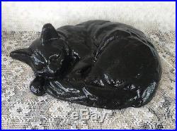 Antique Sleeping Curled Cat Kitten Cast Iron Metal Statue Doorstop Life Size 13
