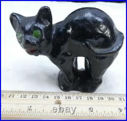 Antique Small Cast Iron Black Halloween Cat Toy Statue Sculpture Doorstop Hubley