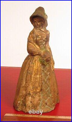 Antique Solid Heavy Cast Iron Door Stop Victorian Lady In Dress And Hat