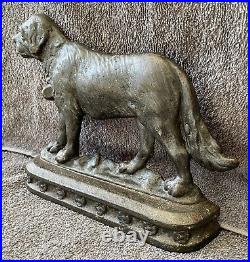 Antique St. Bernard Dog Cast Iron Doorstop on Base English Registery Mark