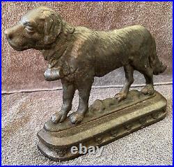 Antique St. Bernard Dog Cast Iron Doorstop on Base English Registery Mark