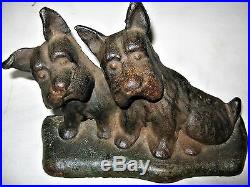 Antique USA Cast Iron Dbl Scottish Terrier Dog Hubley Home Art Statue Doorstop