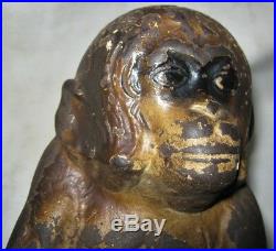 Antique USA Cast Iron Monkey Art Statue Sculpture Doorstop Hubley Door Weight Us
