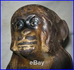 Antique USA Cast Iron Monkey Art Statue Sculpture Doorstop Hubley Door Weight Us