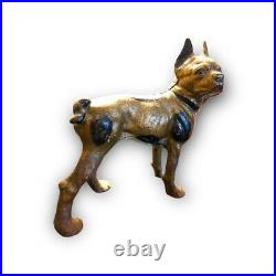 Antique VTG Gold With Black Spots cast iron Boston Terrier/dog Statue doorstop