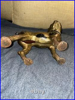 Antique VTG Gold With Black Spots cast iron Boston Terrier/dog Statue doorstop