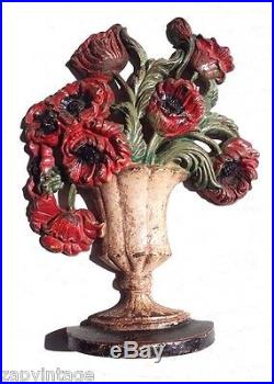 Antique VTG Hubley Cast Iron DOOR STOP Urn of POPPIES Flowers #440